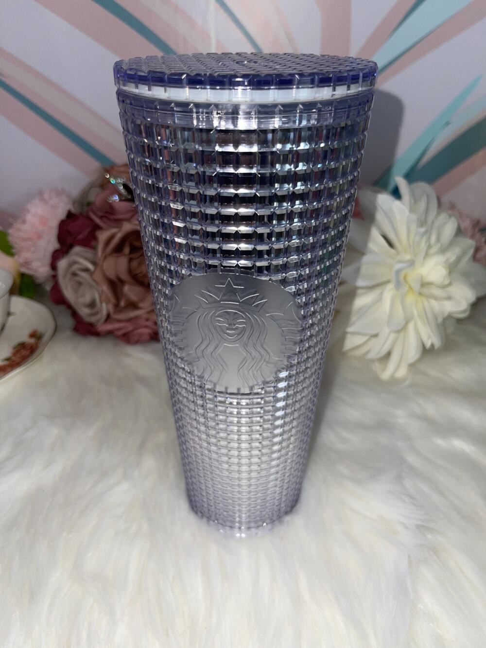 Starbucks Tumbler Cold Cup 24oz Holiday Grid Silver Mirrorball Disco No Straw